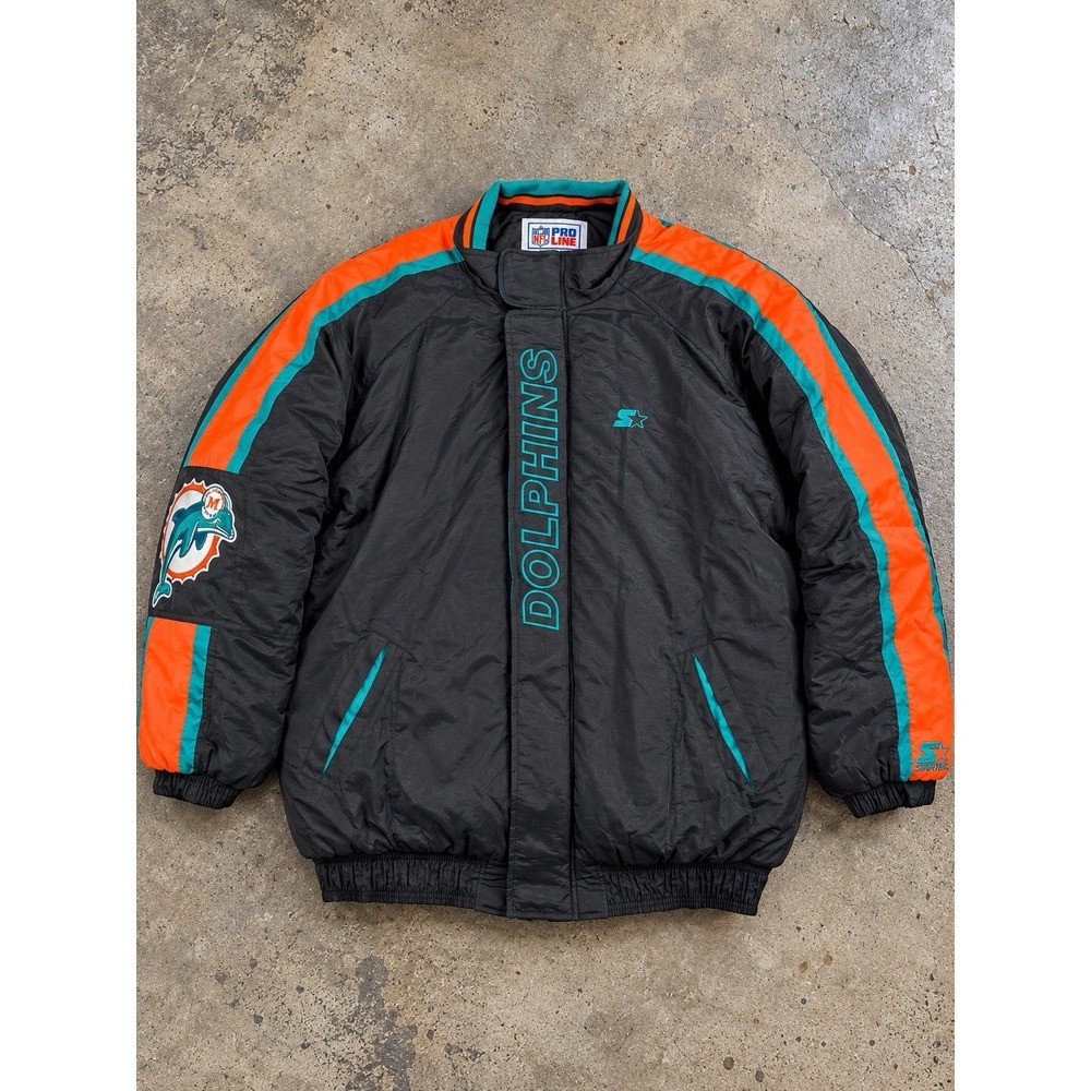Vintage 90s Starter Miami Dolphins NFL Pro Line Jacket Mens XXL Puffer Black